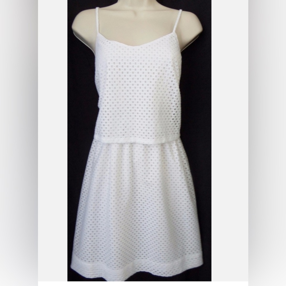 Loft eyelet overlay bodice style dress, white with adjustable straps, size 10